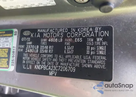 2012 Kia Sportage Lx z USA, uszkodzony, nr VIN KNDPBCA23C7206709